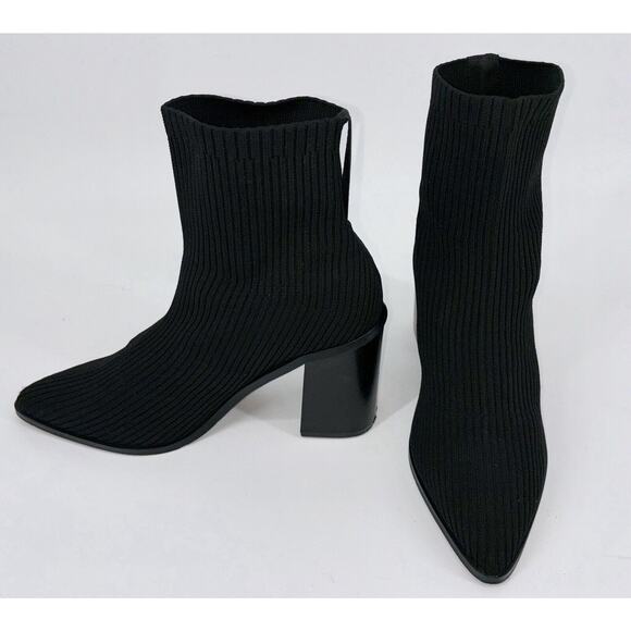 LULUS Farlie Ribbed Knit Pointed Toe Sock Boots Black Size 8 Block Heel Ankle - Picture 1 of 10